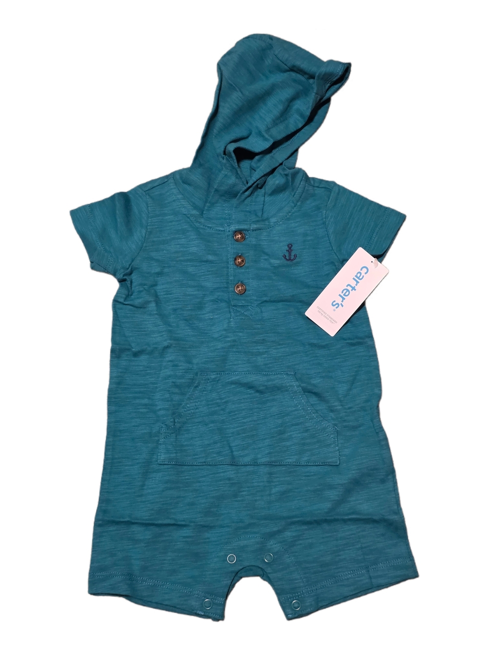Carter's Teal Hooded Short Romper for Kids